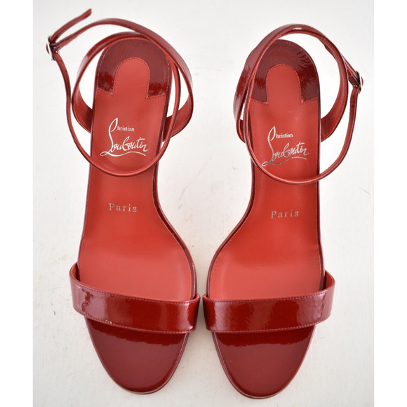 Christian Louboutin Loubigirl 85 Loubi Red Pat Ankle Strap Sandal Heel Pump 37 - Picture 7 of 11